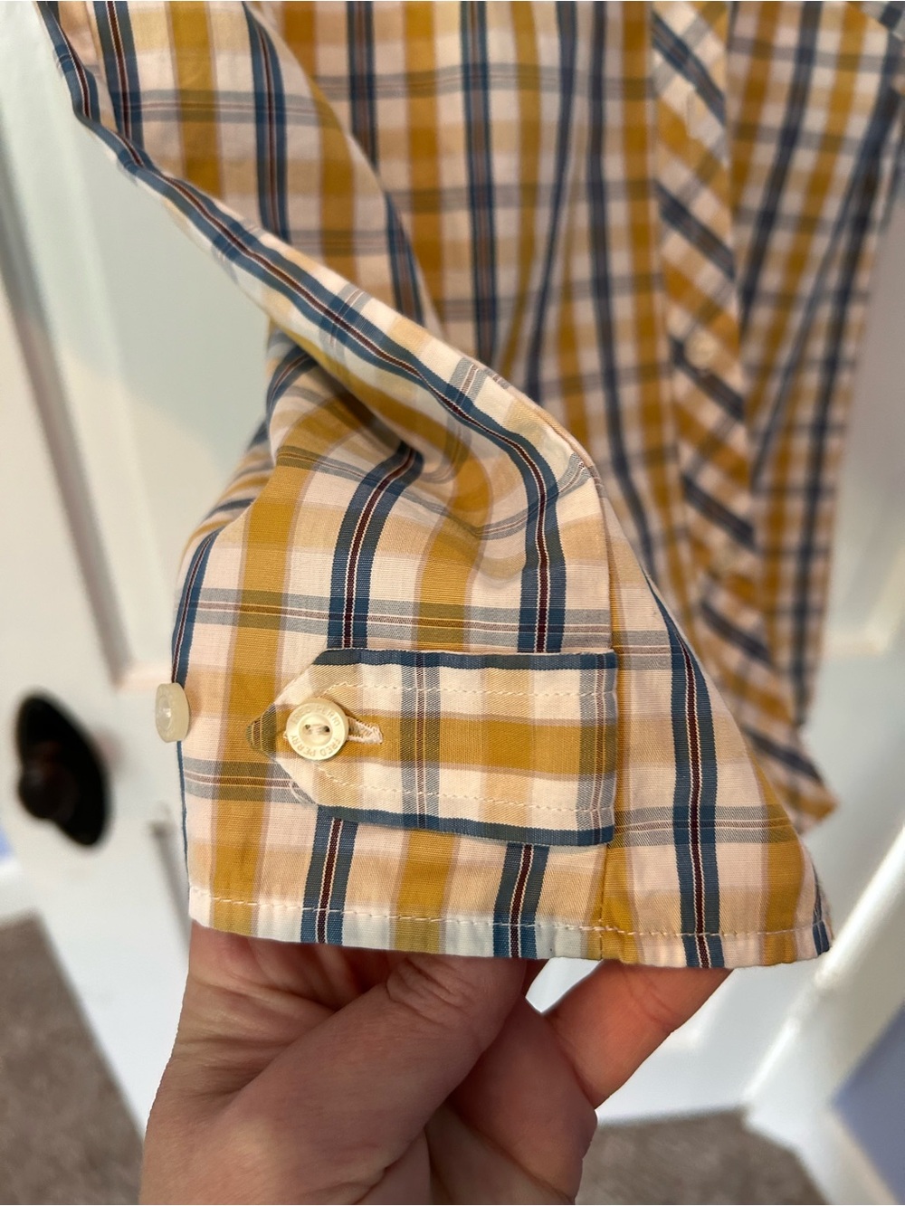 Fred Perry Yellow and Navy Plaid Peter Pan Collar Shirt UK12 - from England - Picture 6 of 7